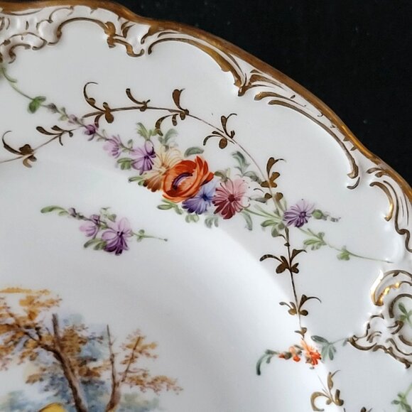 Antique Meissen Plate Courting Couple Romantic Scene Floral Design 8.75" - Picture 4 of 8